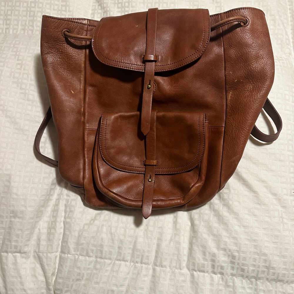 Madewell Brown Leather Drawstring Backpack